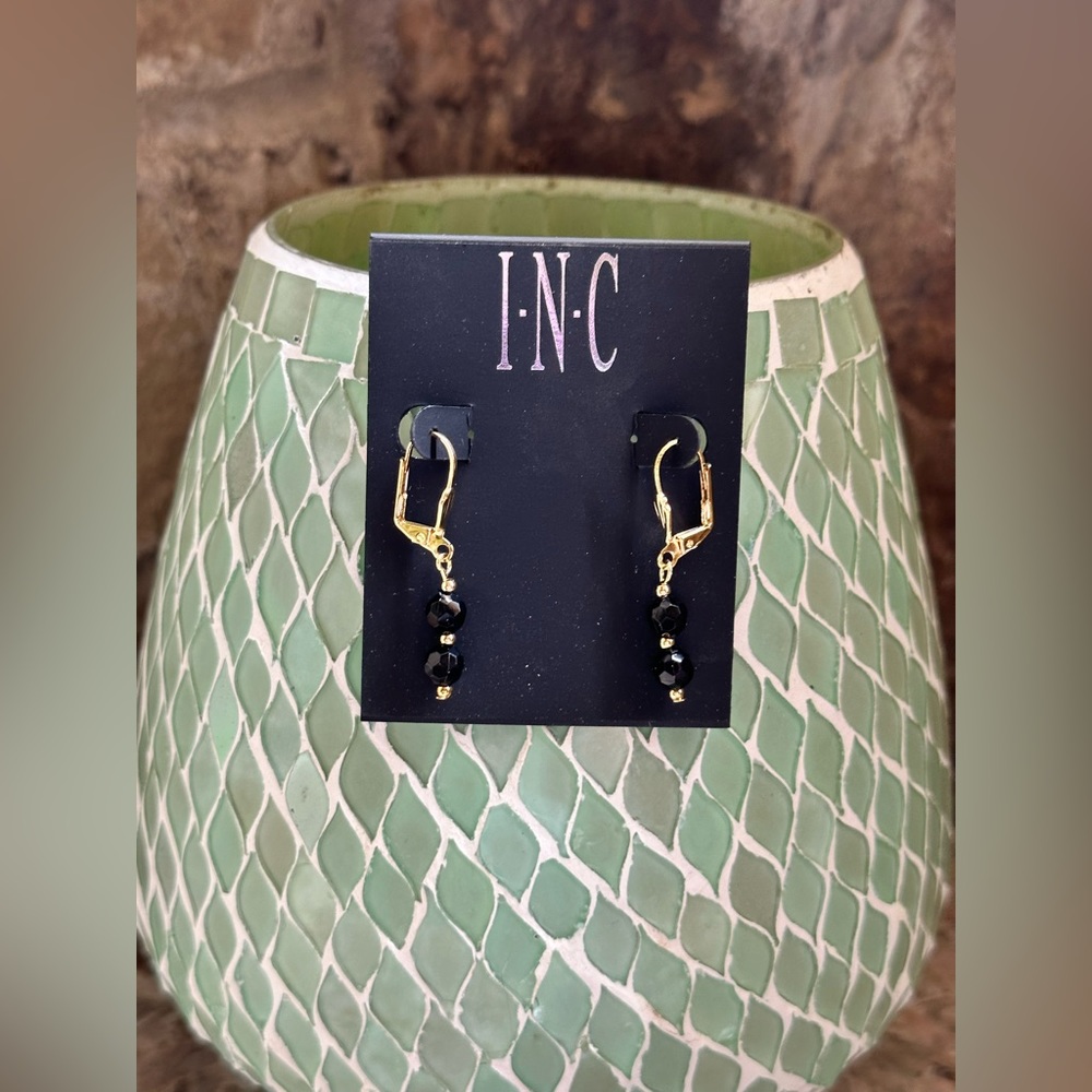 INC Gold Black Beaded Dangle Earrings